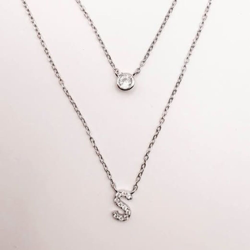 S initial double layered necklace, Sterling 925 silver, new in the box